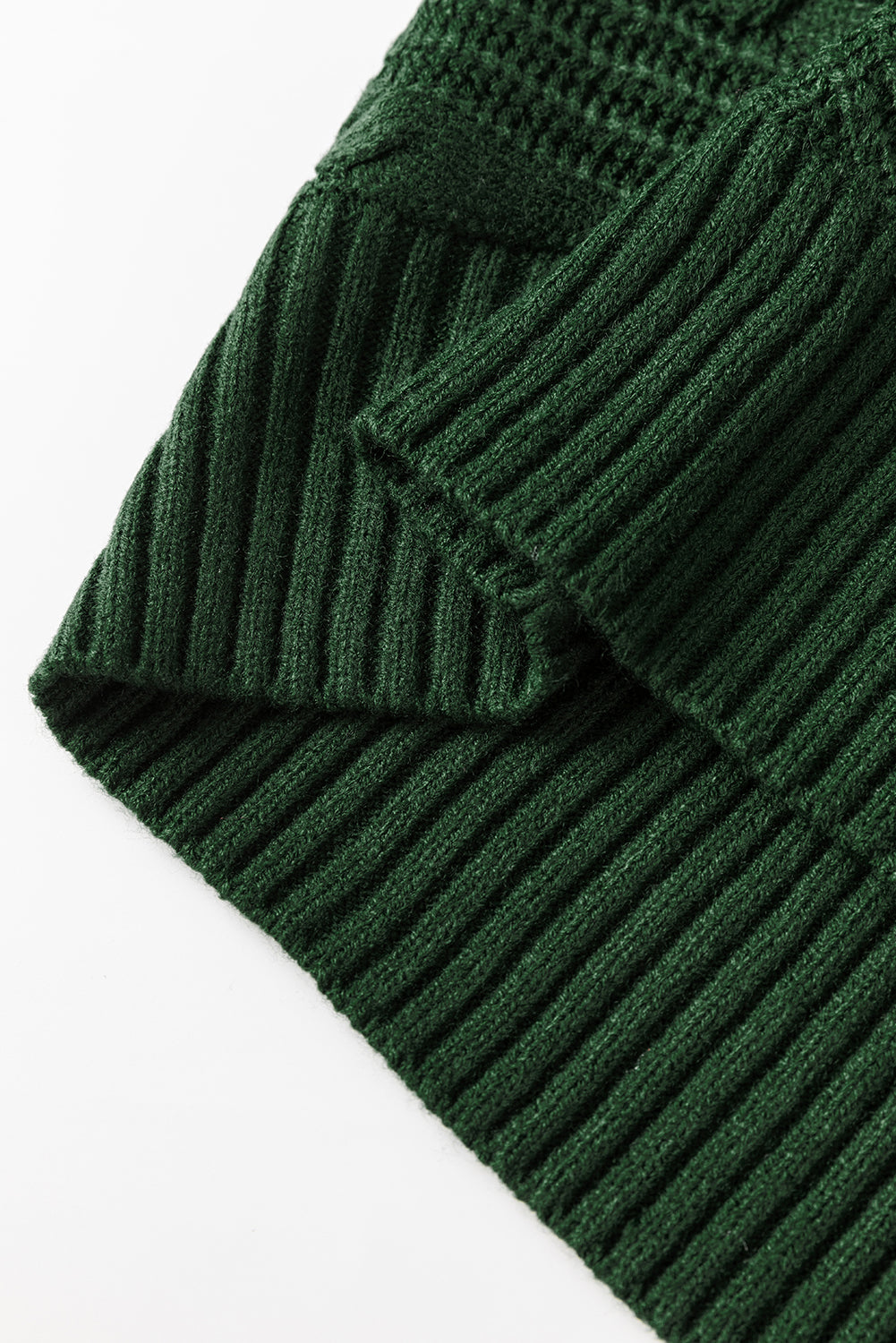 Blackish Green Mock Neck Lantern Sleeve Cable Knit Sweater