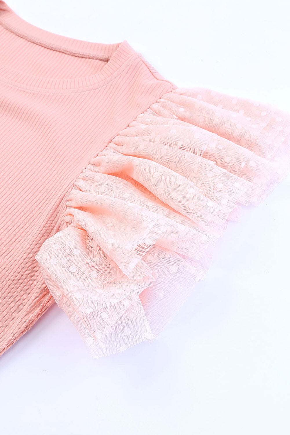 Pink Mesh Ruffle Sleeve Top